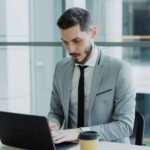 entrepreneur laptop working modern office