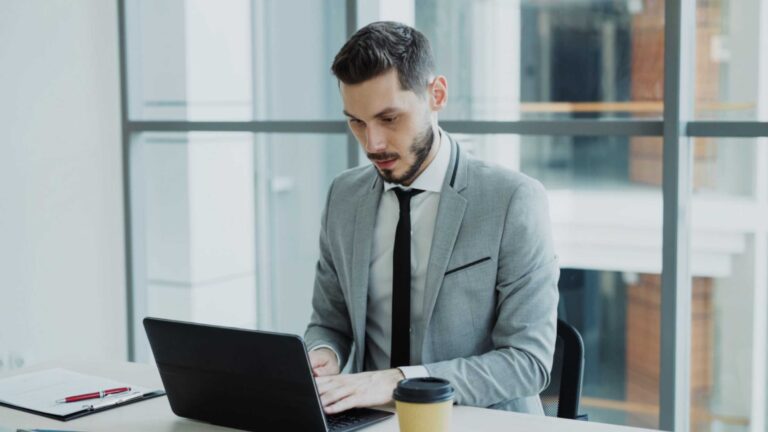 entrepreneur laptop working modern office